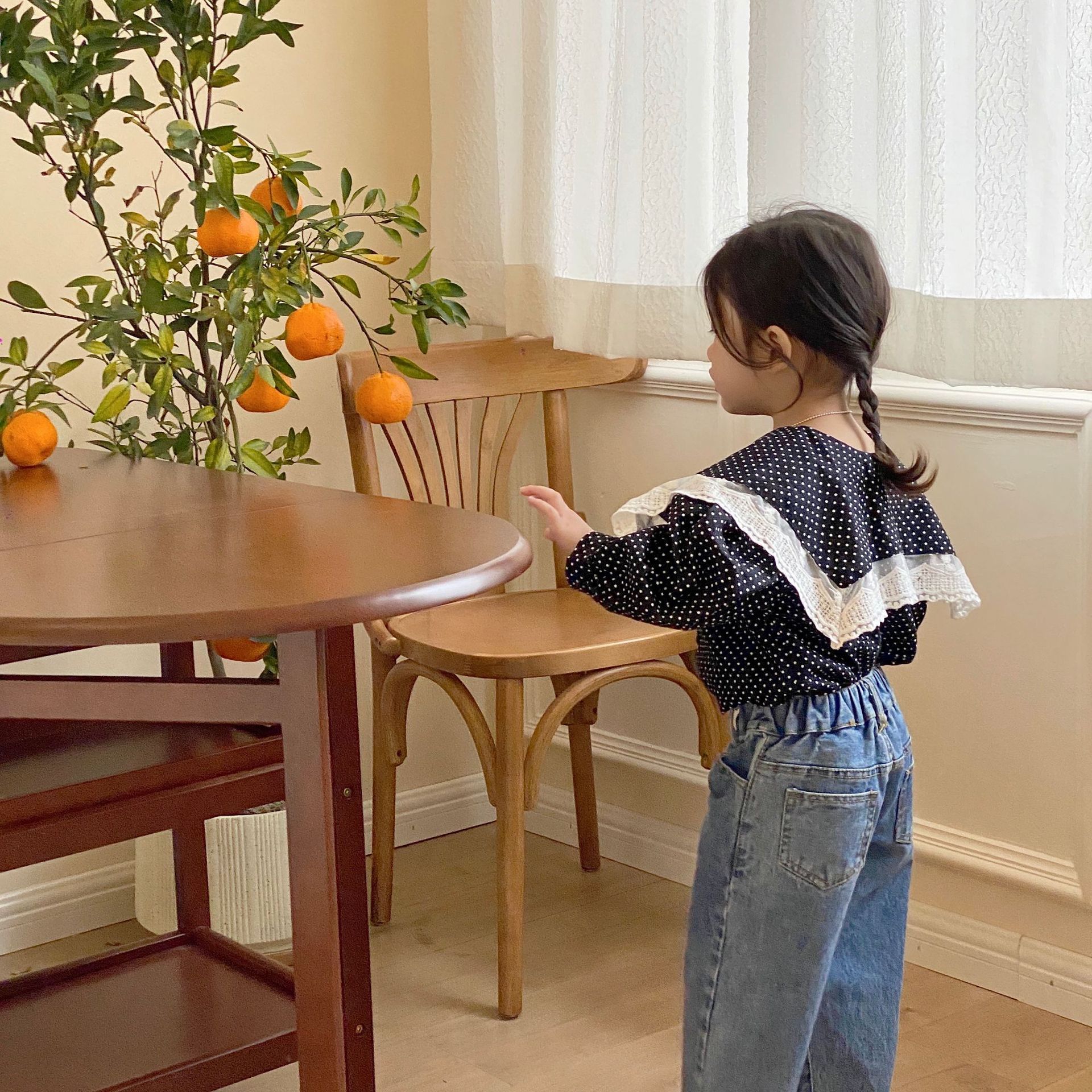 2022 abbigliamento per bambini coreano camicia da bavero grande in pizzo primavera coreana da bambina camicia da bavero retrò per bambini: 18m