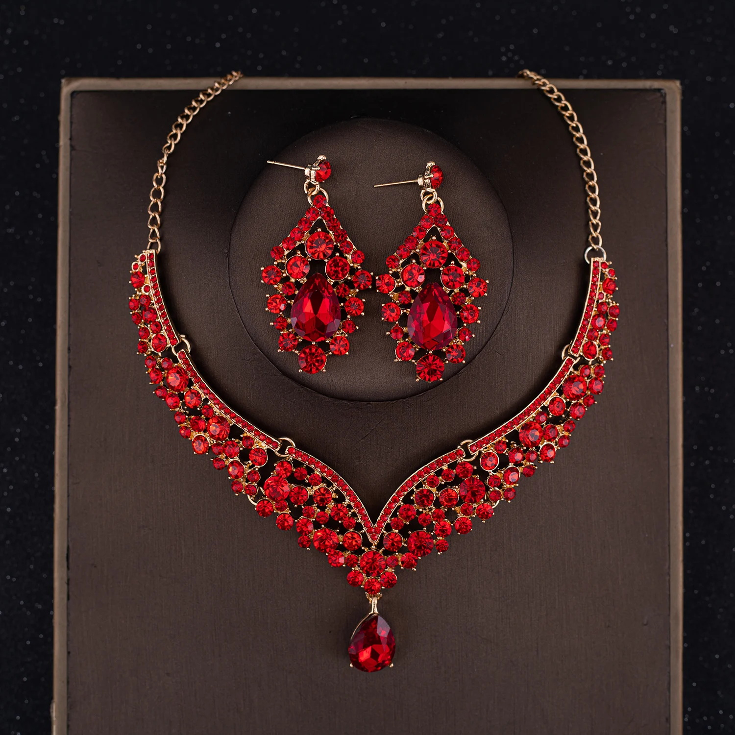 Ensemble de bijoux en biscuits pour patients, couronne en cristal, collier, boucles d'oreilles baroques, accessoires pour cheveux de mariage, de bijoux, 3 pièces: Champagne