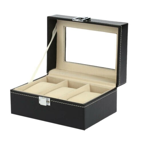3/6/12 Faux Leather Watch Case Display Box Storage Jewellery Glass Top: 3