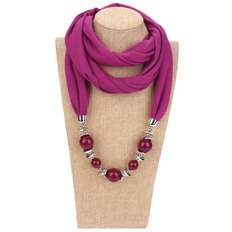 Womens Neckerchief Ring Scarf Necklaces Beads Solid Color Jewelry Shawl: 15