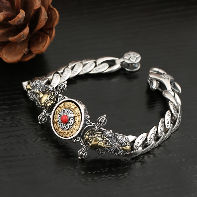 Pulsera de plata de la suerte para hombre, original, amuleto retro de estilo chino, accesorio de joyería para pareja: 19 - 20cm