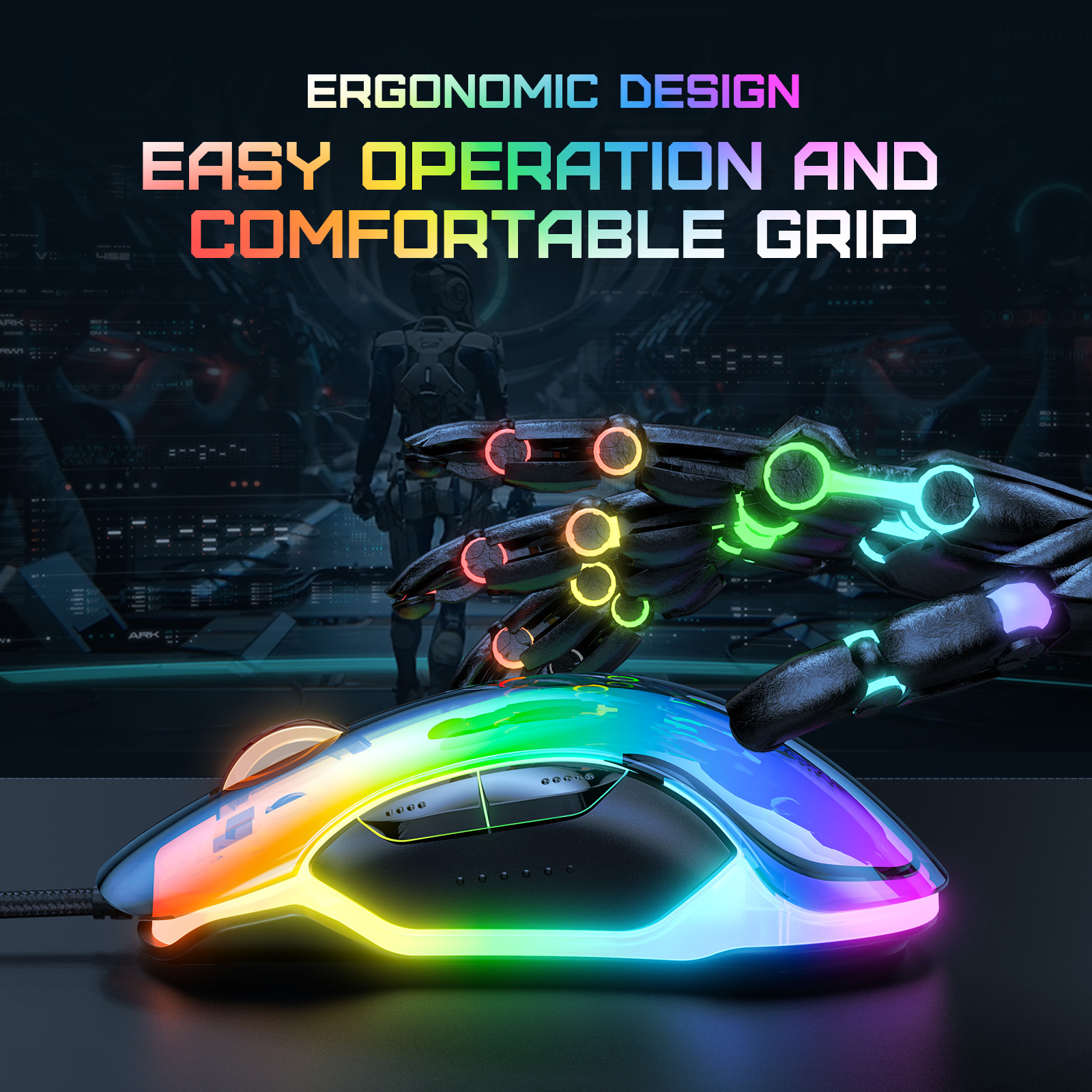 ONIKUMA Phantom RGB Gaming Mouse 7-Speed Adjustable DPI Dual Haptic Scroll Wheel