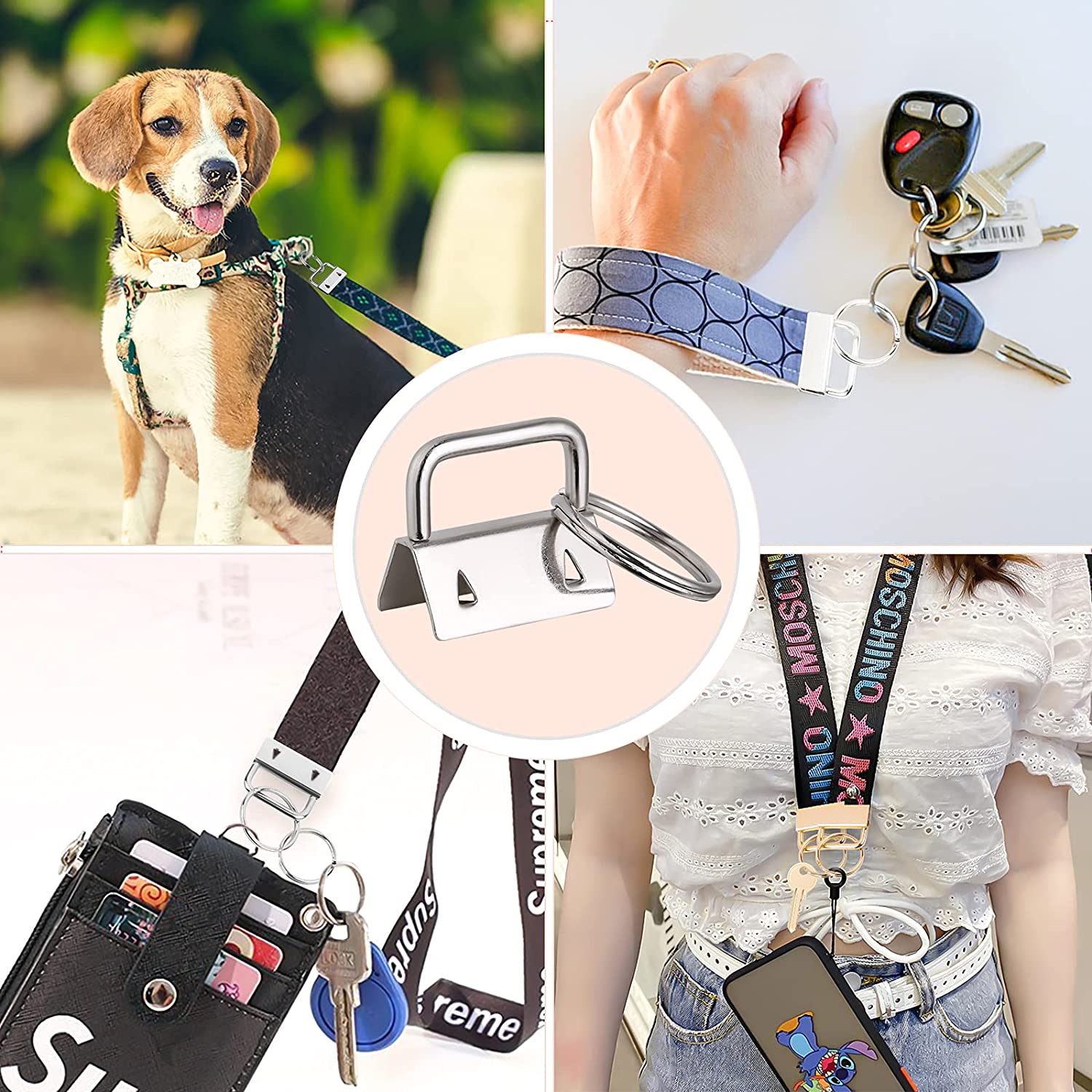 5 pces 1 polegada chave fob chaveiro ferragem para braçadeira de pulso saco telefone celular carteira docorate chave cordão fácil fazer instalar 2.5cm