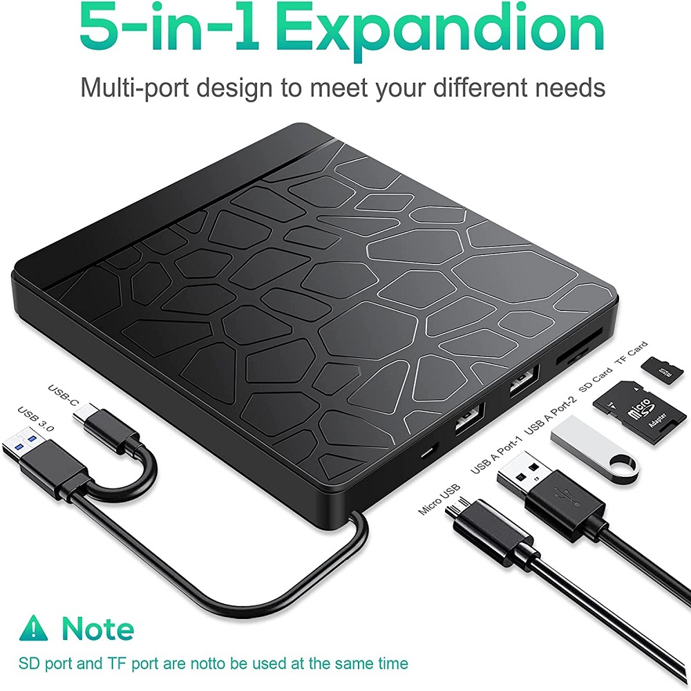 Dator extern optisk enhet 2 in 1 multifunktionshub dvd-inspelare cd-r-brännare brännare dubbel usb-disk micro sd tf-kortläsare