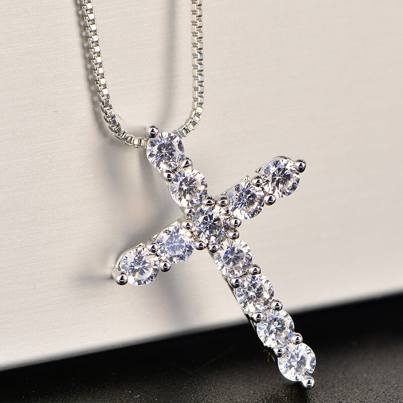 KNOCK 5A Zirconia Cross Pendant Necklace Bride Wedding Necklace For Women Classic Silver Color Zircon Stone Jewelry