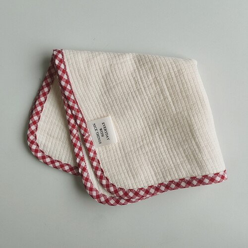 Korean Style Cute Cotton Gauze Checked Edging Napkins Placemats Rags Dust Cover Photo Background: Red plaid