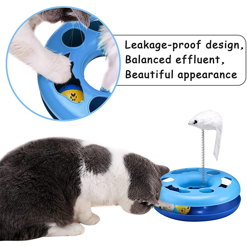 Funny cat toy for indoor cats, interactive kitten toy roller tracks with catnip, spring pet toy with exercise balls, teaser mouse