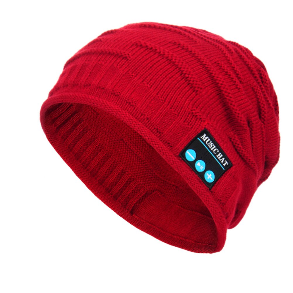 Bluetooth musik strik beanie hat trådløs smart varm cap headset højttaler med mikrofon  h7jp: Rød