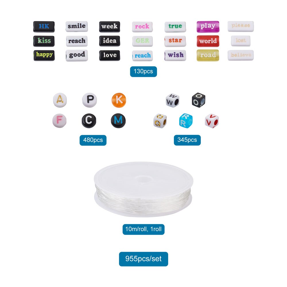 DIY Alphabet Themed Stretch Bracelet Making Kits with Acrylic Beads Elastic Crystal Thread Mixed Color