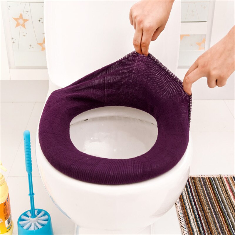Pure Color Warm Soft Toilet Cover Seat Pad Cushion Bathroom Washable Toilet Seat