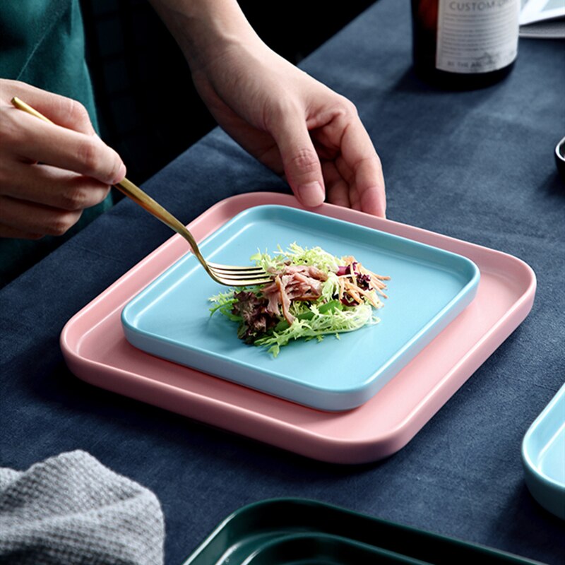 Firkantet tallerken flat keramisk servise hjem kjøkken porselen rekvisita biff matbit kake fett romantisk middagsretter