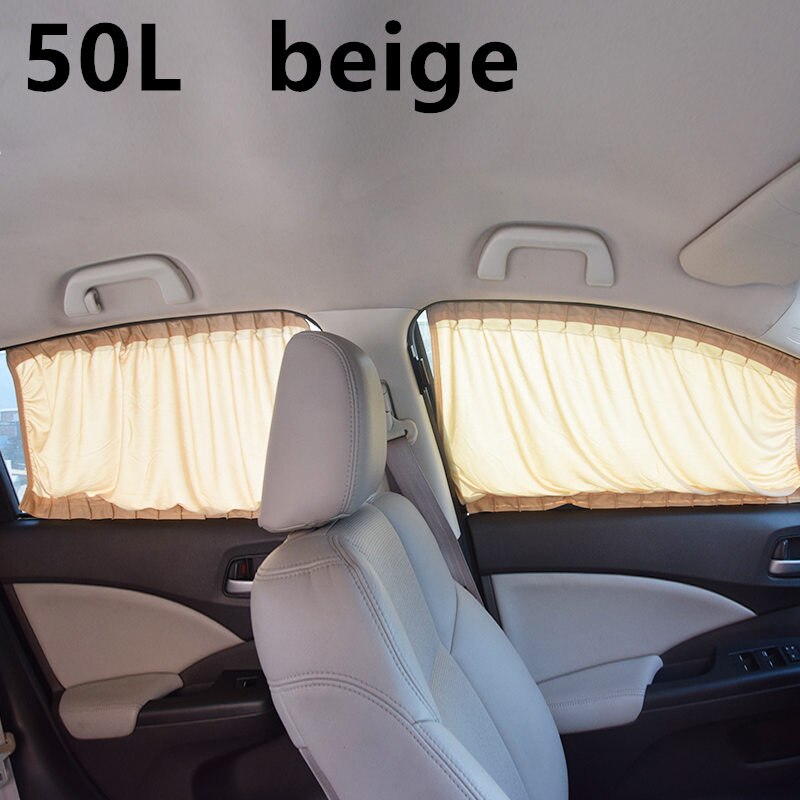A2pcs/set Aluminum Alloy Elastic Car Side Window Sunshade Curtains Auto Windows Curtain Sun Visor Blinds Cover car-styling S,M,L: Beige 50L