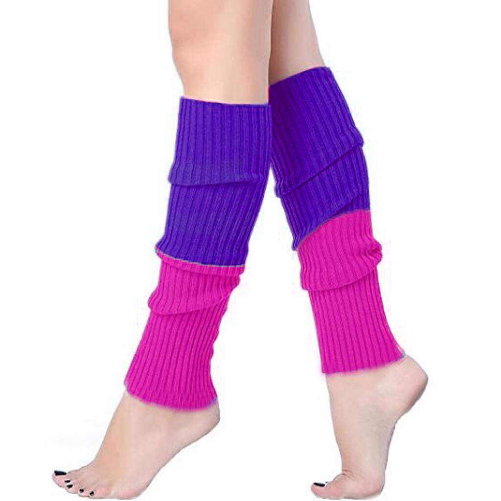 Leg Warmers Women Striped Boot Cuffs Gaiter Neon Sock Leg Para Tripe Tights Paw Slimmer Thigh High Leg Warmers Legwarmer: Purple