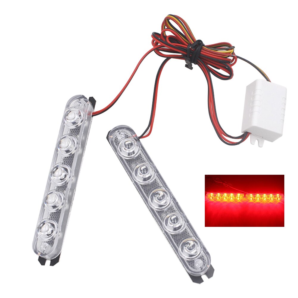 Luz estroboscópica de policía para coche, camión y motocicleta, intermitente de advertencia de emergencia, luces traseras de freno y parada, 5/6 LED, 2 piezas: 5 Lights Red