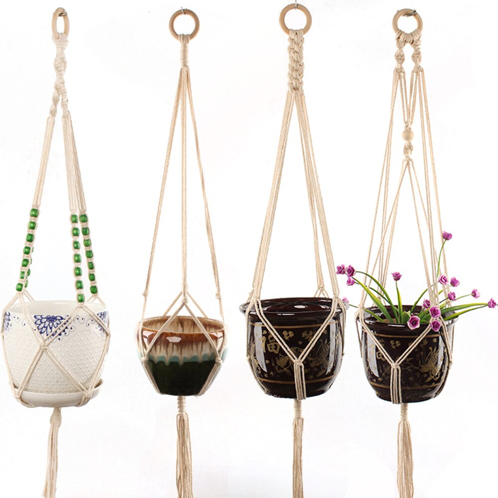Macrame Katoen Handgemaakte Touw Opknoping Netto Opknoping Mand Vaas Bloem Plant Haak Sling Haak Land Yard Tuin Wanddecoratie