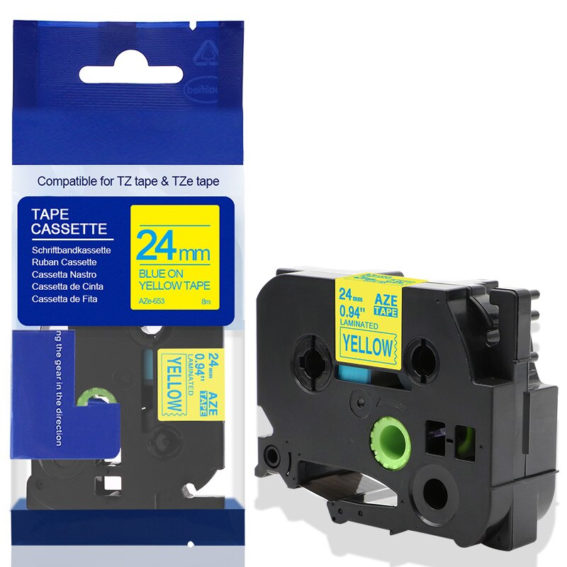 Fimax 1 Pack kompatybilny z Brother TZe651 TZe-251 TZE-451 drukarka do etykiet p-touch TZe-651 czarny na żółtym TZe-151 TZe-251 tze-551: Blue on Yellow 653
