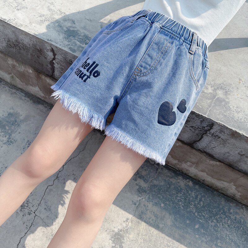 Meisjes Brief Denim Shorts Zomer Kinderen Pants Kinderen Kwastje Liefde Broek