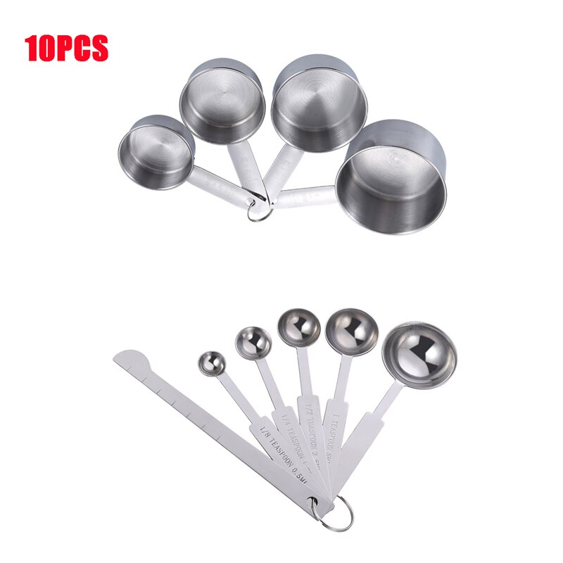 8/10/11Pcs Stainless Steel Measuring Cups and Spoons Set Baking Supplies Stackable Tablespoons Home Tools Kitchen Accessorie: 10PCS
