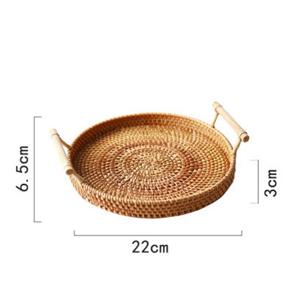 Vassoio tondo intrecciato in Rattan piatto a doppio orecchio intrecciato per frutta e verdura per cucina rotonda colazione bevanda Snack: S