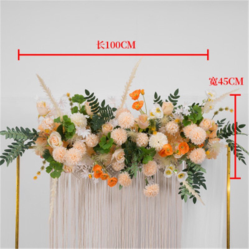 100X45cm Wedding Flower Row Arrangement Supplies Silk Peonies Rose Artificial Flower Row Wedding Arch Backdrop T station Decor: champagne
