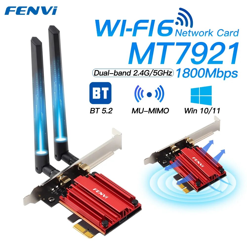 Fengvi-adaptador de rede wi-fi, 1800mbps, pci express, sem fio, bt 5.2, banda dupla, 802. 11ax/ac, mt7921, janelas 10/11