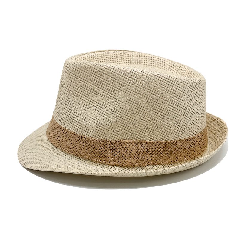 Simple Solid Jazz Hat Men Outdoor Beach Hat Women Straw Hat Woven Stripe Sunshade Hat Casual Buckle Beach Sun Fedoras Panama Cap