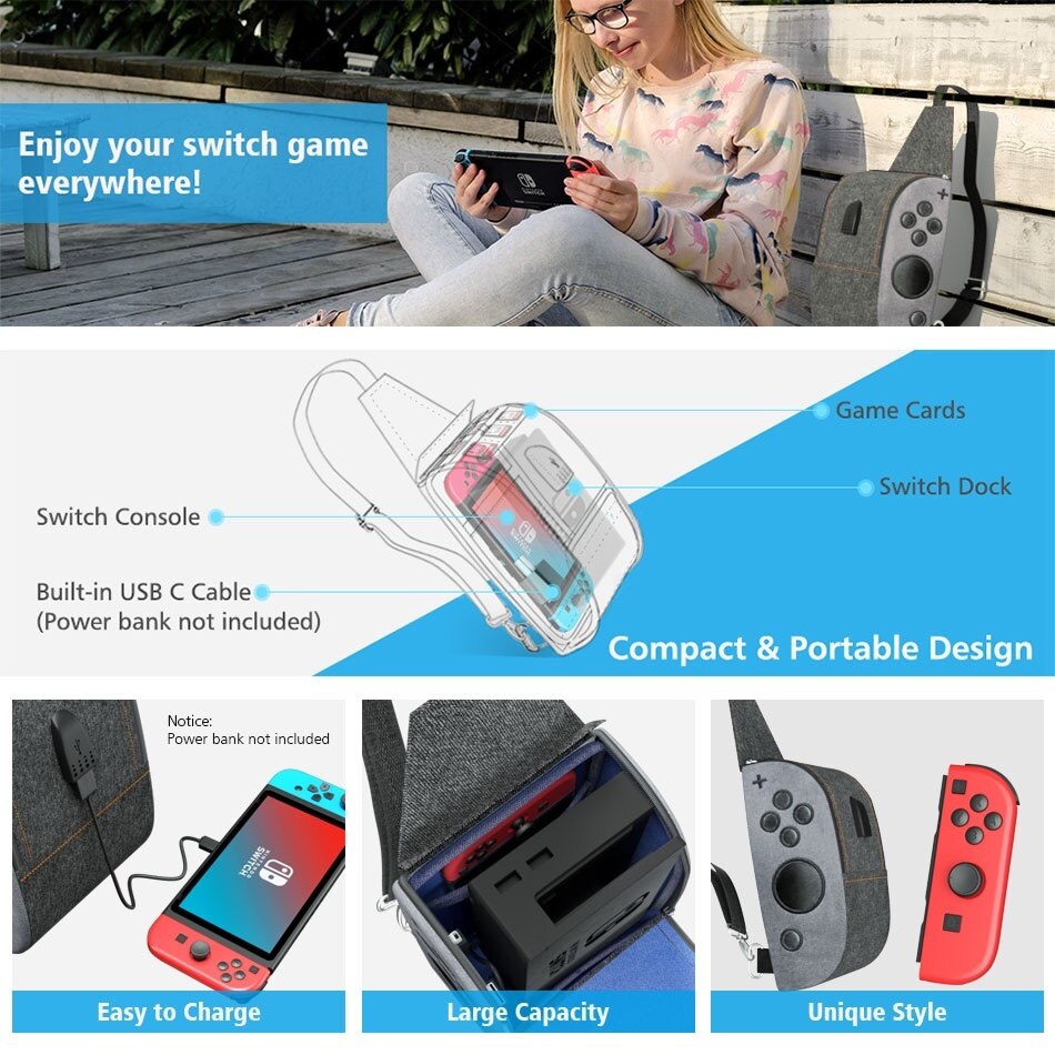 Per Nintend Interruttore Crossbody Borsa Da Viaggio con Porta USB di Ricarica per Nintendo Switch di Console di Gioco Accessori di Caso di Immagazzinaggio