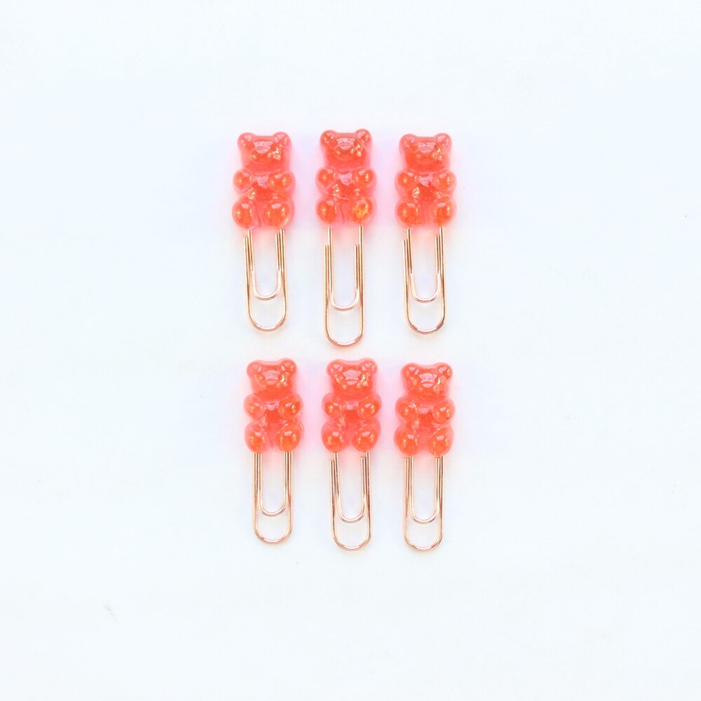 Domikee cute Korean bear shape office school paper clips set student candy memo clips bookmark stationery supplies 6pcs: Red