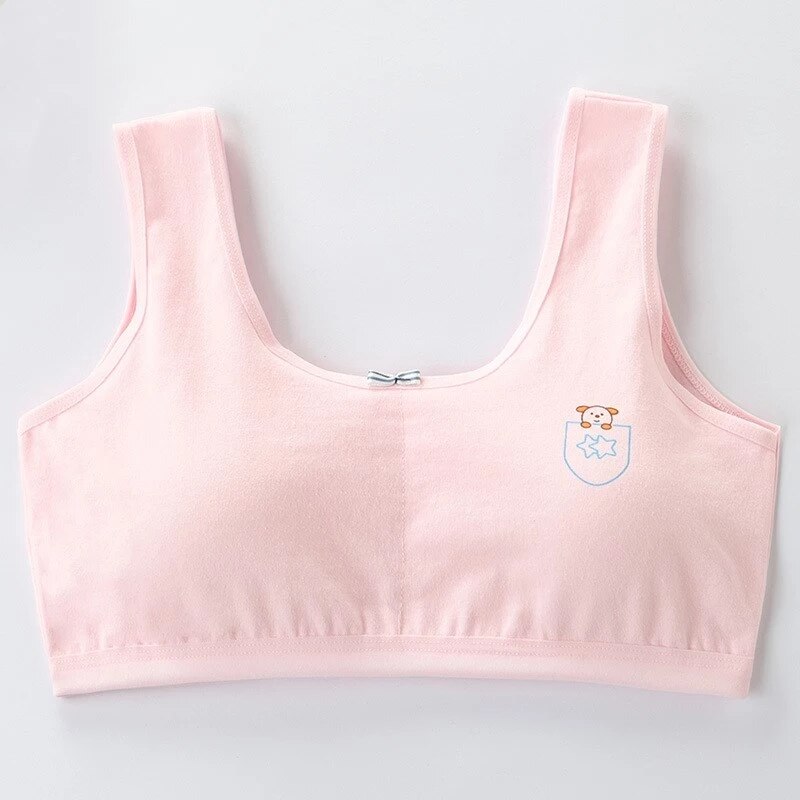 8-16 ans Coton Jeunes Filles Soutien-Gorge Respirant fille Sport Soutien-Gorge Sous-Vêtements Pour Enfants Adolescents Soutiens-gorge Avec Plastron Lingerie Gilet: Rose / L(Weight 40-52Kg)