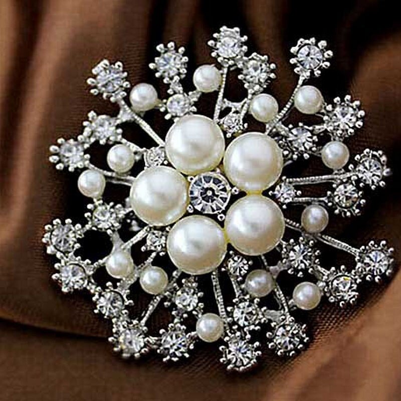 LNRRABC 1 Uds mujer señora encantador copo de nieve imitación perlas diamantes de imitación cristal boda broche PIN de