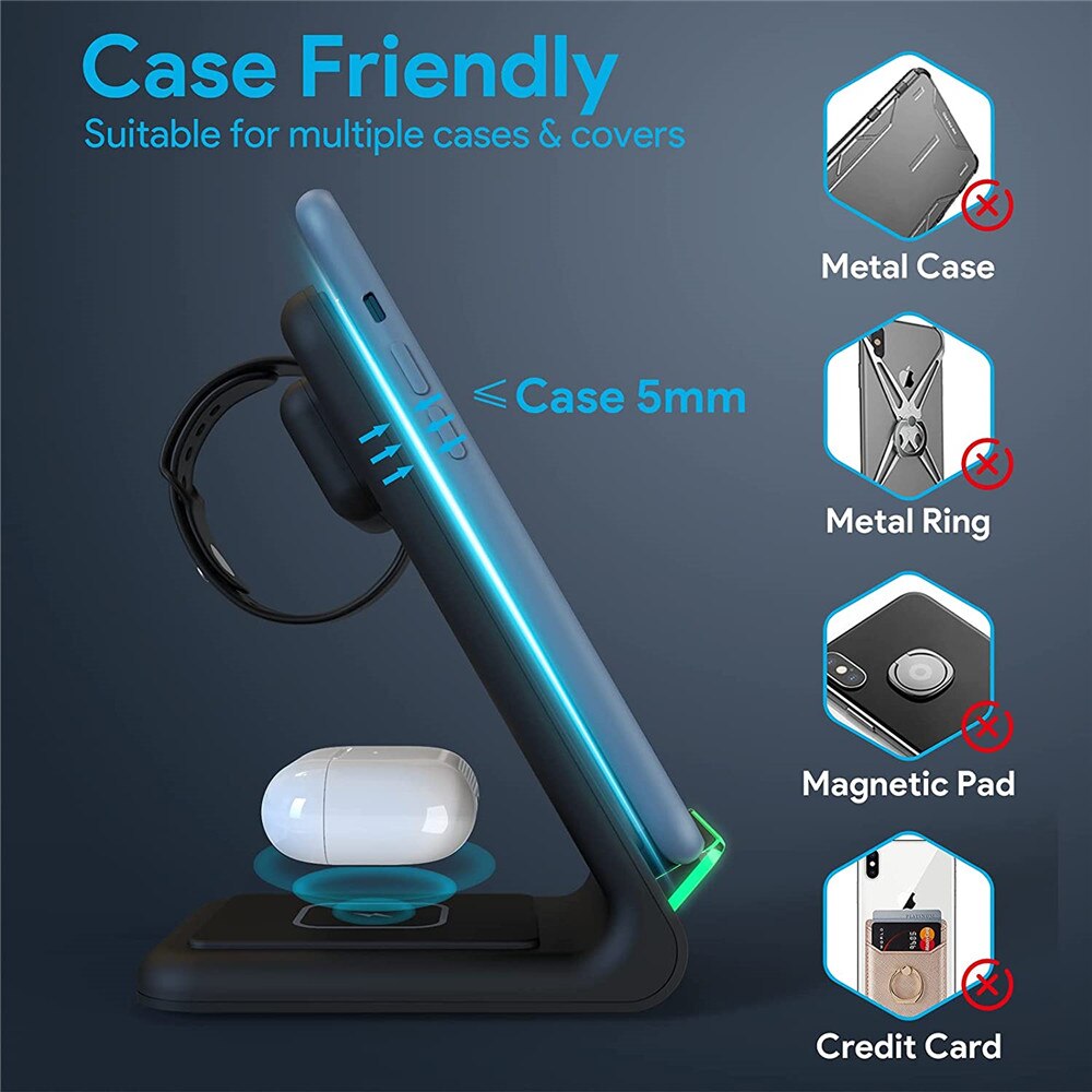 15W Qi Wireless Charging Stand Houder Voor Iphone 12 Pro Quick Charger Draadloze Oplader Dock Station Voor Apple Horloge airpods Pro