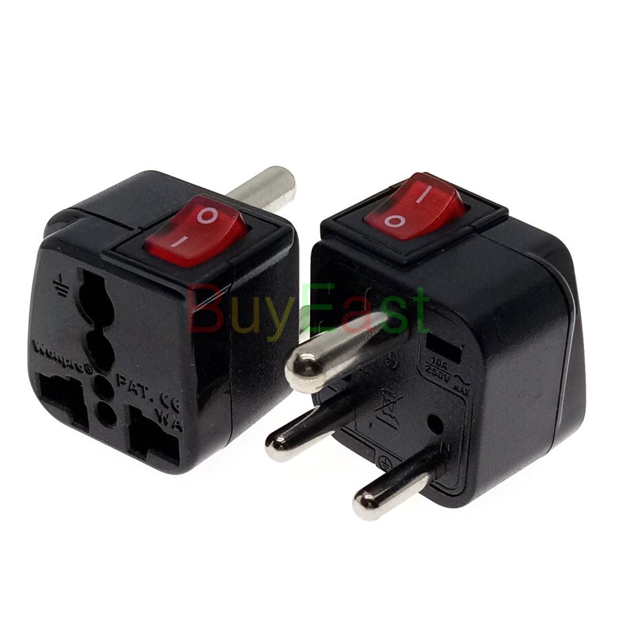 Universal to Indian, Sri Lanka, Nepal Type D Electrical Plug Adapter AC100~250V 10A With Main Power Switch LED Indicator