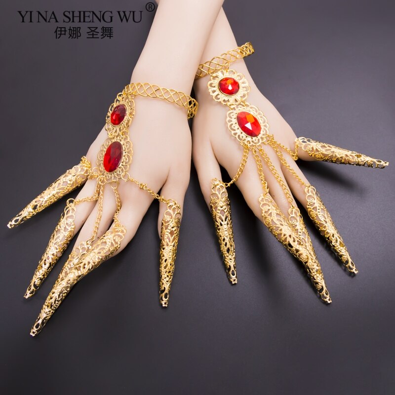 Avalokitesvara-Bracelet de danse ethnique, ventre doré avec strass, accessoires de danse indienne, 1 paire