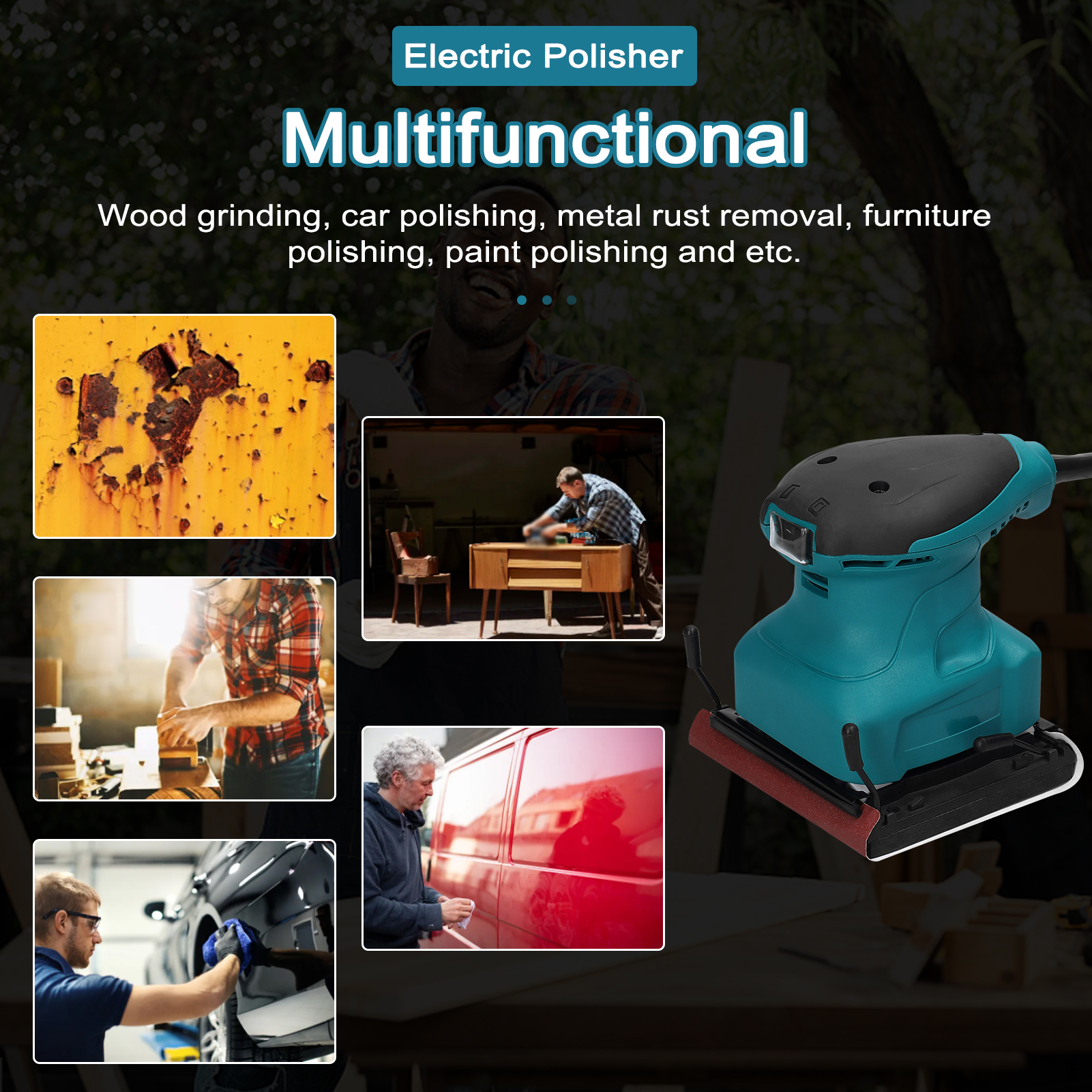 400w orbitalslip träslip elbilspoler multifunktionell trä metall vaxning polering slipning slipmaskin