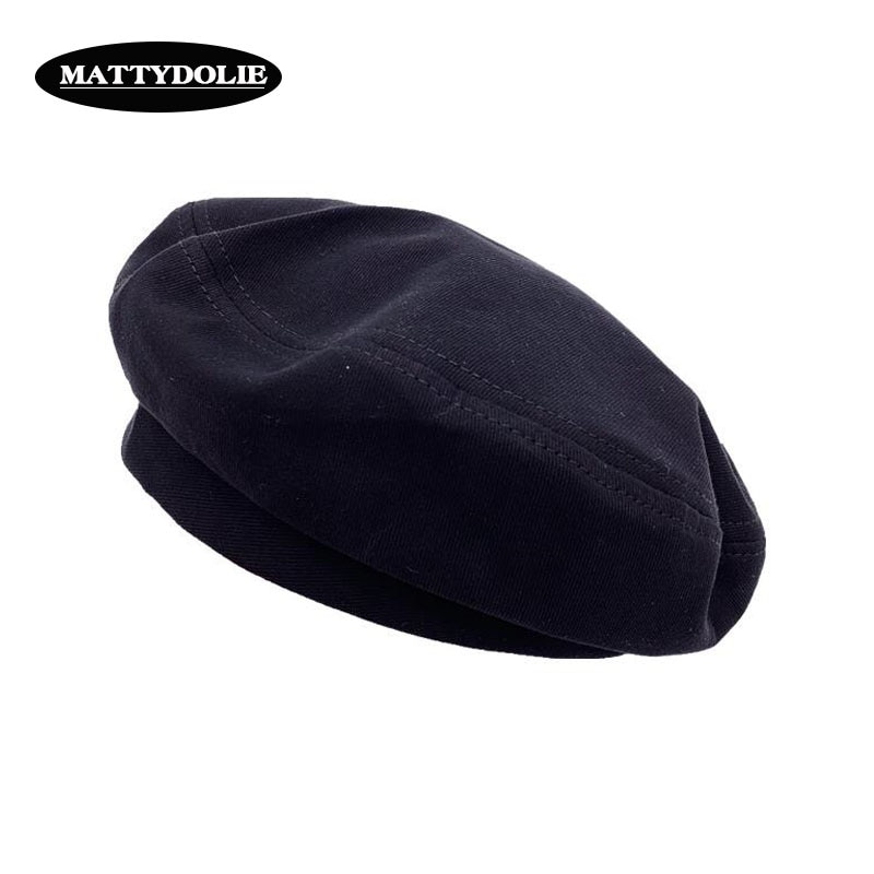 MATTYDOLIE, boina negra para mujer, otoño e invierno, estilo intelectual Retro sencillo, sombrero de pintor, sección delgada, sombrero, gorro octogonal sólido salvaje