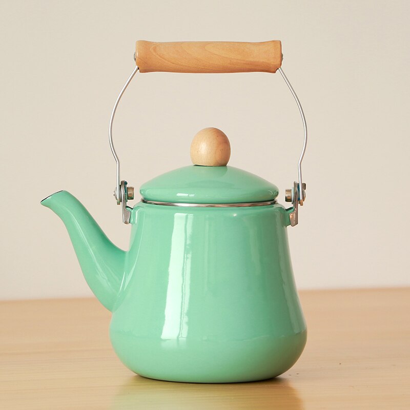 Japansk stil porcelæn emalje te kedel træ hanlde tekande kold gryde tekande gas induktion komfur vandkande 1.5l