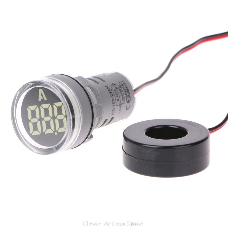 AC220V 22mm Digital Ammeter 0-100A Current Monitor Meter Signal Lamp Amperemeter Au 27 20: White