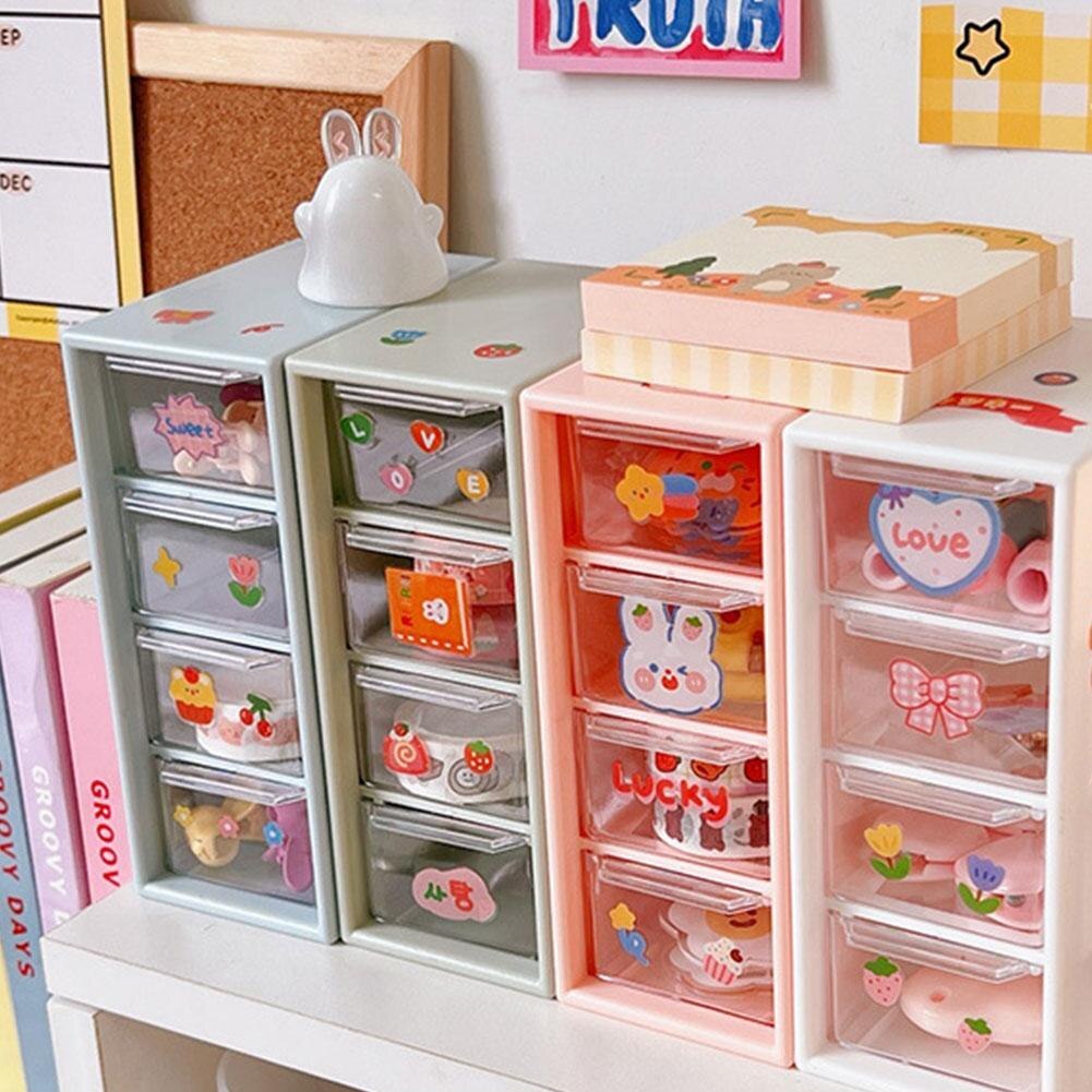 Desktop Organizer with 4 Drawers Storage Cabinet Organizer Mini Transparent Cabinets Drawers Plastic Jewelry Box/Cosmetic