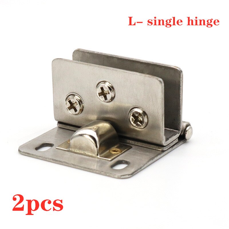 2pcs Stainless Steel Glass Door Hinge Wine Cabinet Showcase Single/Double Punch-free Fixed Hinge Bathroom Furniture Hardware: L-Single hinge