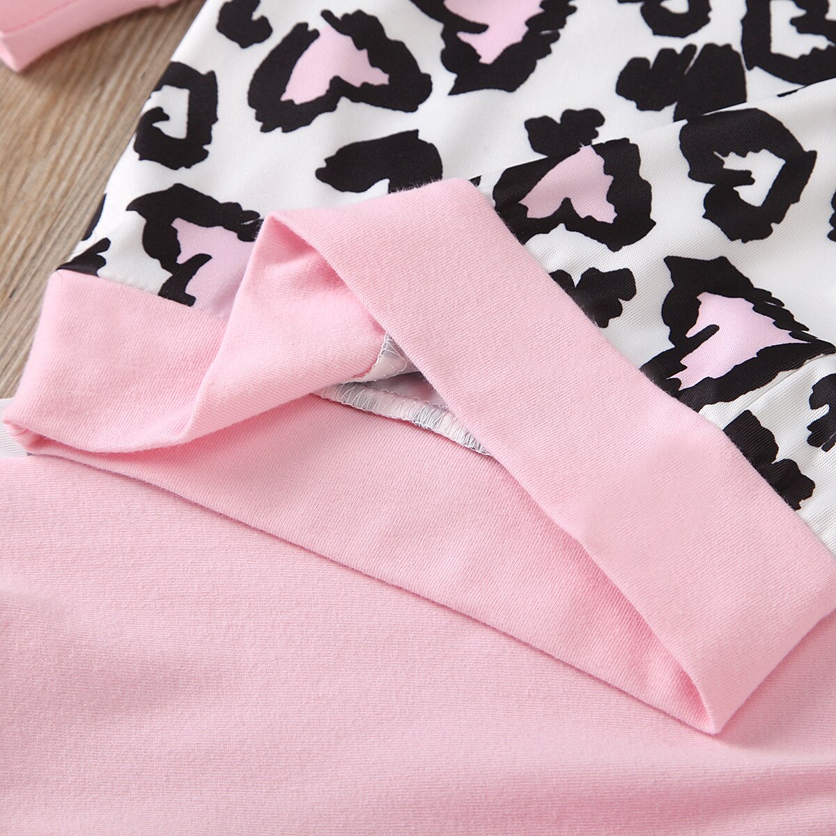 girls leopard print hoodie + stitching pants suit