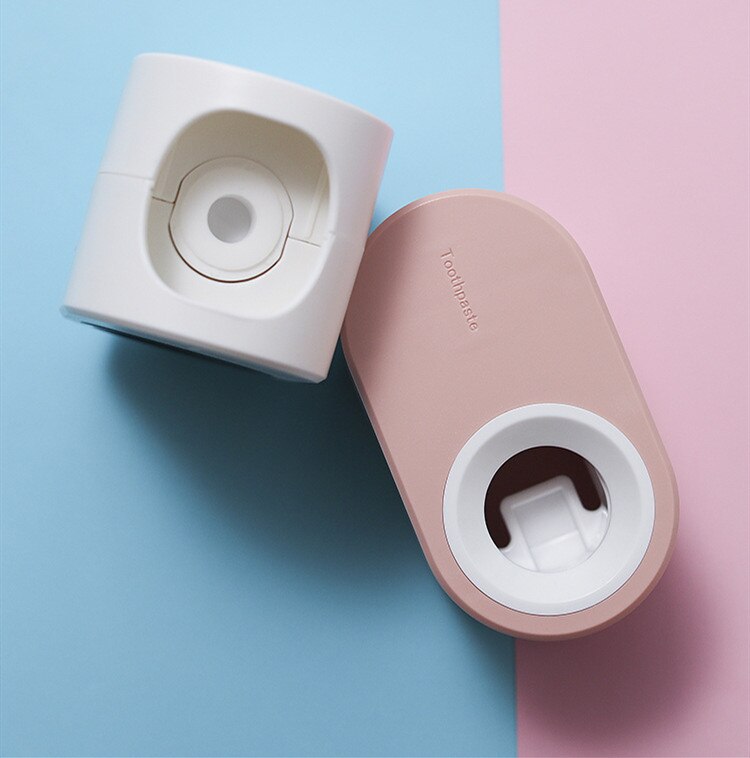 Montaggio a parete Dentifricio Spremi Distributore Automatico di Dentifricio Spazzolino Da Denti Spazzolino Da Denti Supporto di Montaggio A Parete Del Basamento di Accessori per il Bagno impostato: rosa