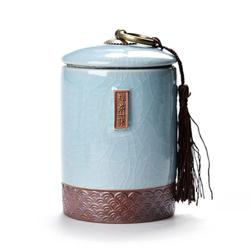 Pequeño tarro de té Caddy de cerámica sello de almacenamiento de té cofre café dulces caja de almacenamiento de alimentos de cocina juego de té Kung Fu tanque portátil: Chancha Powder Blue