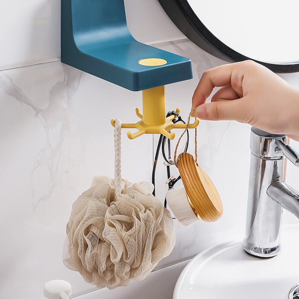 Retractable Rotating Hook Kitchen Accesorios Storage Bathroom Organizar Storage Rack Rotated Holder Wall Mounted Hanging Hook