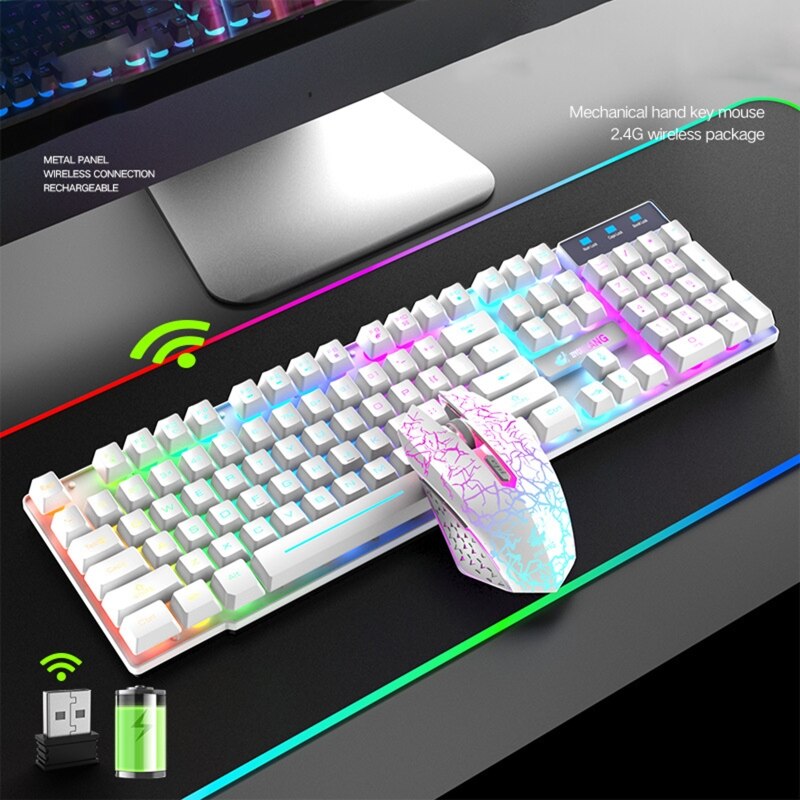 2.4G Wireless Gaming Keyboard and Mouse Set Colorful LED Breathing Light Keypad