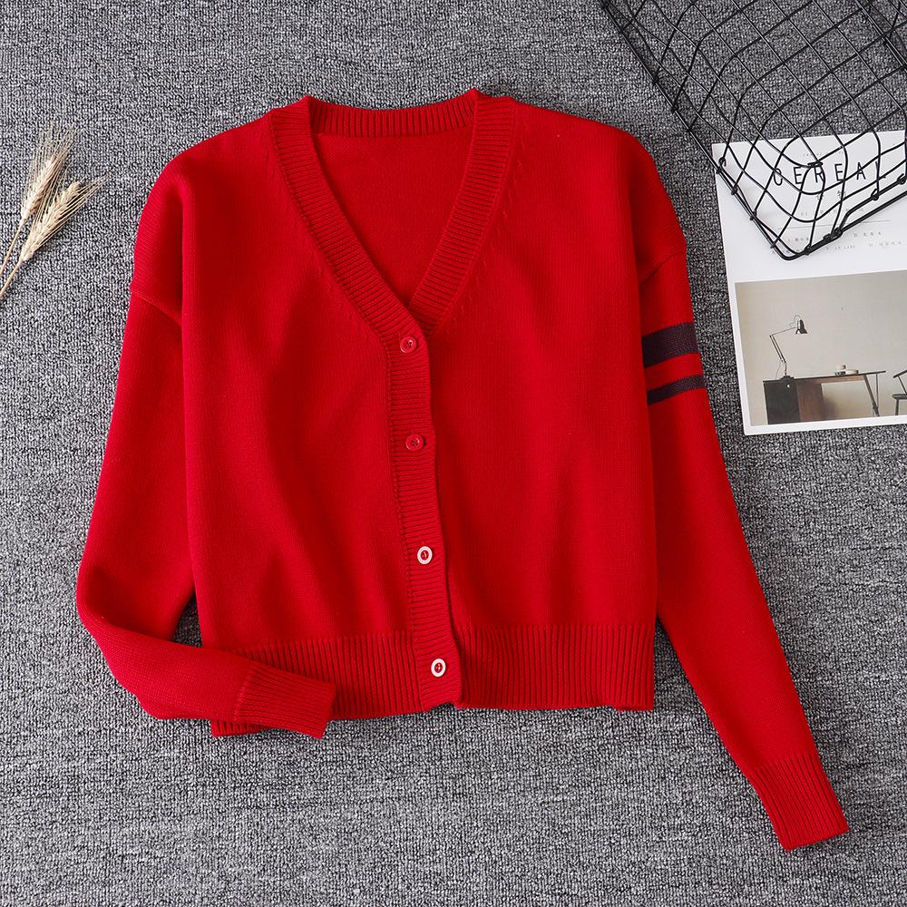 Sl efterår kvinders sweater strikvarer rød blød søster dejlige søde tegneserie japansk korea jk teenagere piger søde sweater cardigans: Rød / L