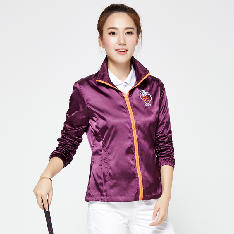 Efterår vinter golfjakke til kvinder sportsstand krave windbreaker jakke damer langærmet åndbar golf tøj top  d0689