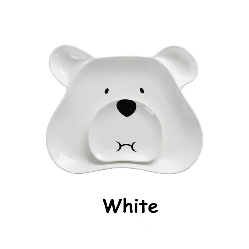 Cerámica Ceative de dibujos animados plato de Sushi lindo niños oso forma plana plato ensalada cena bandeja grande pequeña salsa platos 2 unid/set: White