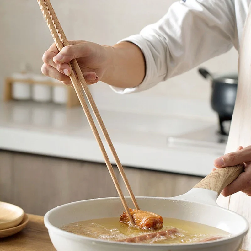 Pauzinhos japoneses extra longos de madeira de faia polido, comida frita, macarrão, pauzinhos antiderrapantes, ferramentas de cozinha