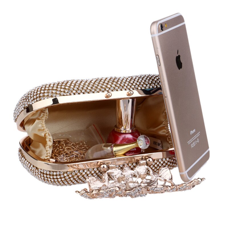 Avondtas - Schelpvorm - Kristal Diamant Parel Bloem Decoratie - Rits - 16cm Microvezel