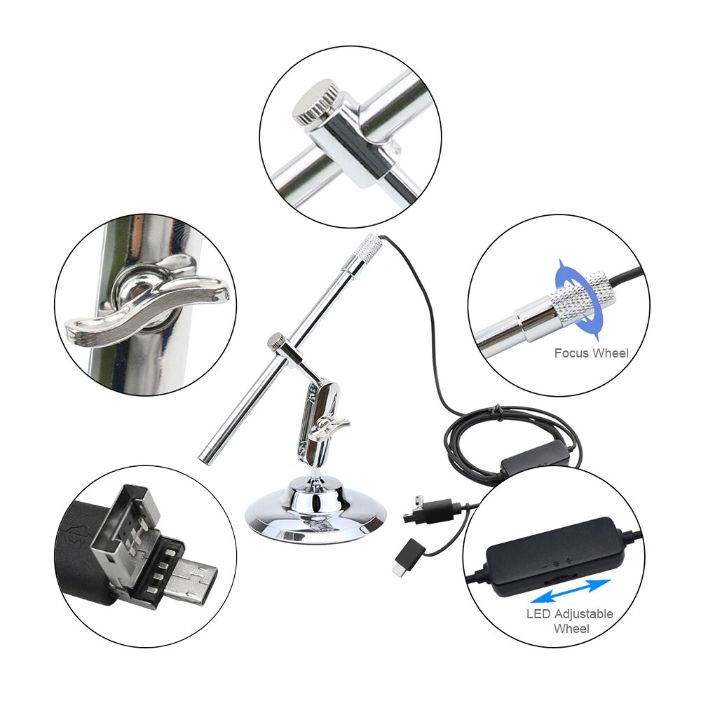 2MP USB Digital Microscope 200X 8LED Digital Image Monarch Processor PCB Inspection Camera Endoscope Loupe Webcam